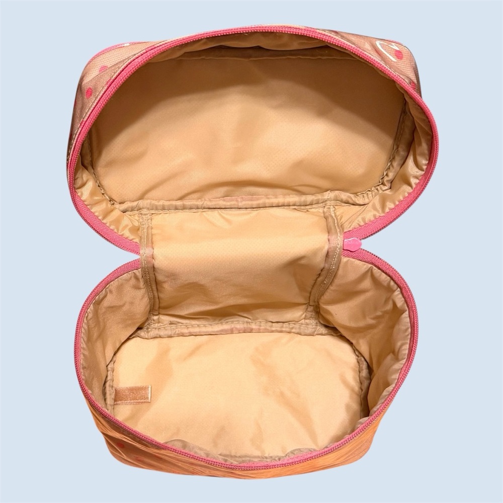 Estee Lauder Beige & Pink Polka Dot Zippered Cosmetic Bag Travel/Train Case - Picture 5 of 7